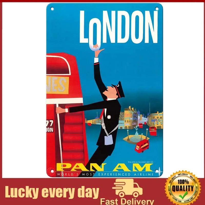 London, England - Double Decker Buses, Bovril and Schweppe - Pan American World Airways - Vintage Airline Travel Poster by Aaron