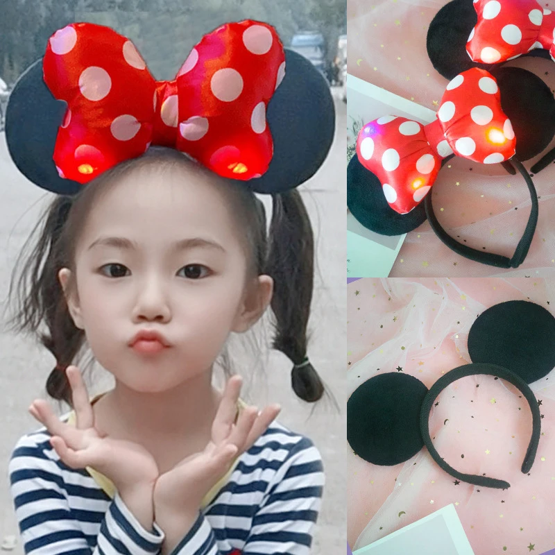 

Girl Mickey Minnie Ears Night Light Glowing Headband Children Princess Party Alloween Birthday Christmas Kids Hair Accessory