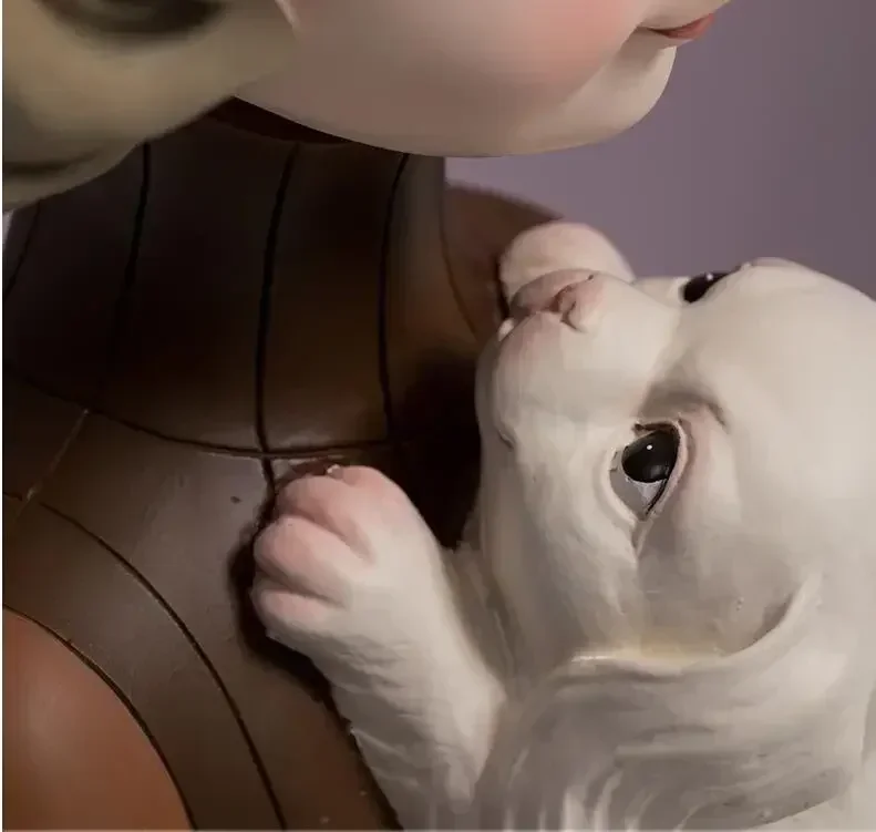 Простая милая девушка обнимающая собака кошка статуи из смолы аксессуары