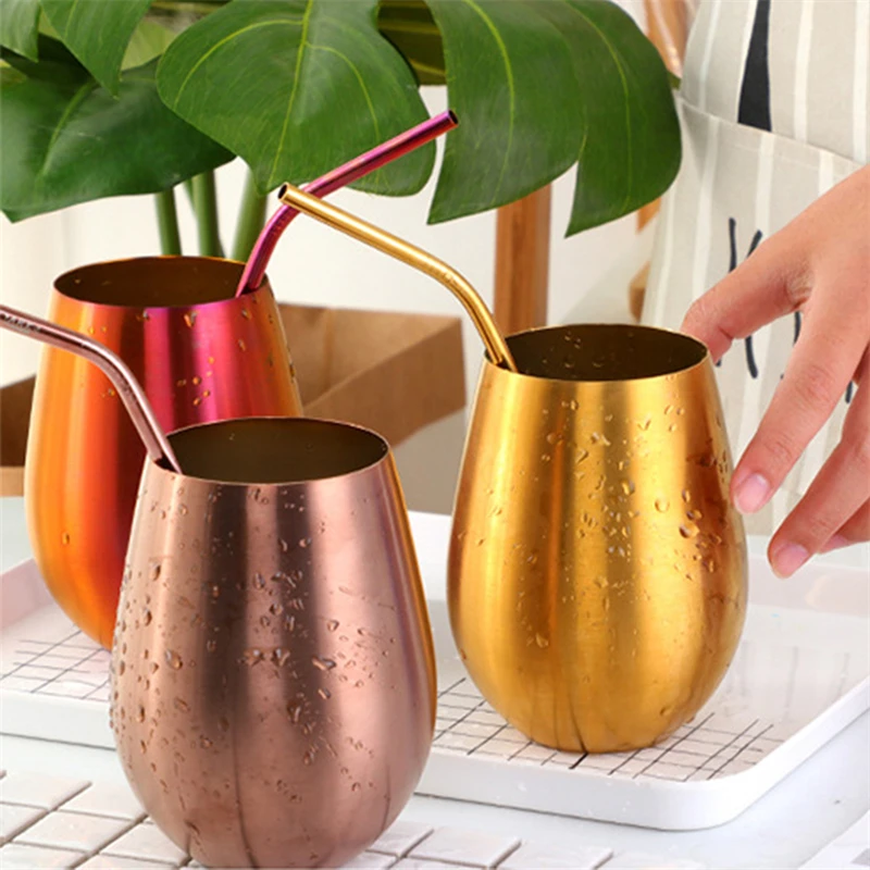 

500ml Stainless Steel Beer Mugs With Straw Gold Wine Tumbler Cups For Cocktail Metal Drinking Mug For Bar Drinkware Coffee Mug