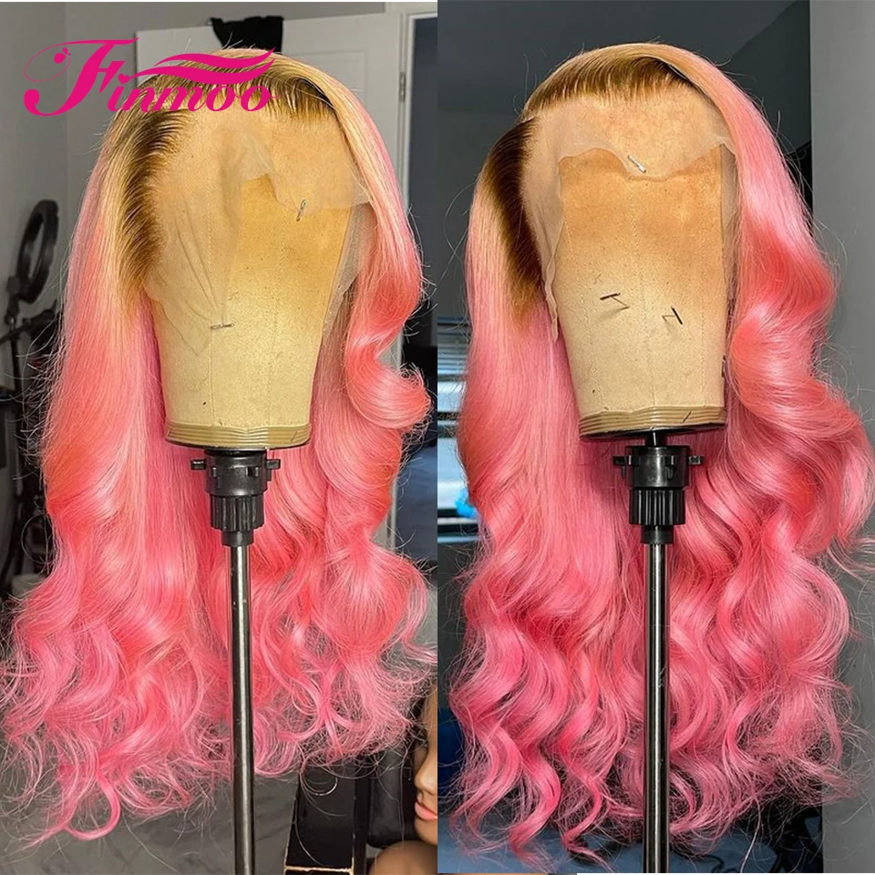 

Парик с эффектом омбре, розовый, волнистый, прозрачный парик на сетке, парик на сетке 4*4 Для Женщин, человеческие волосы, бразильские волосы, предварительно выщипанный цветной парик