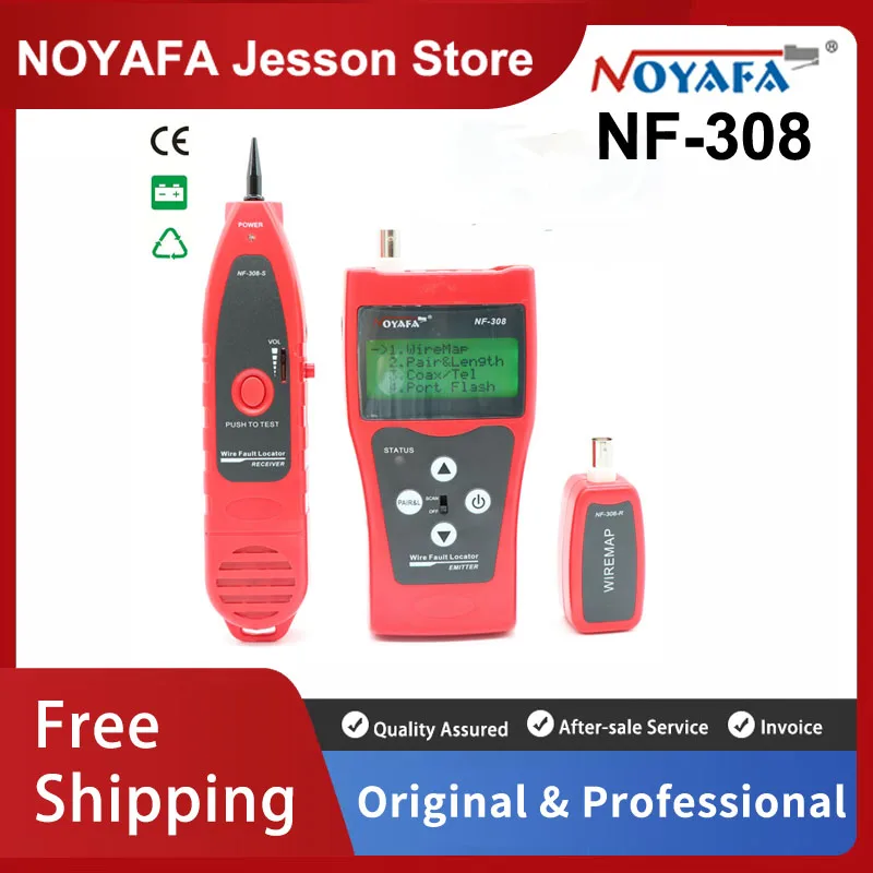 

Noyafa NF-308 Network Monitoring Cable Tester LCD Wire Fault Locator LAN Coacial BNC USB RJ45 RJ11 Red Color