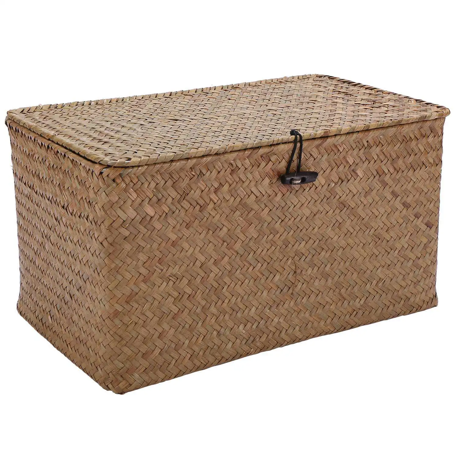 

Handmade Straw Woven Storage Basket with Lid Makeup Organizer Storage Box Seagrass Laundry Baskets Rattan Jewelry