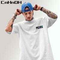cnhnoh short sleeve womens fashion hip hop t shirt oversize streetwear five point sleeve tee chic couple new arrival w152