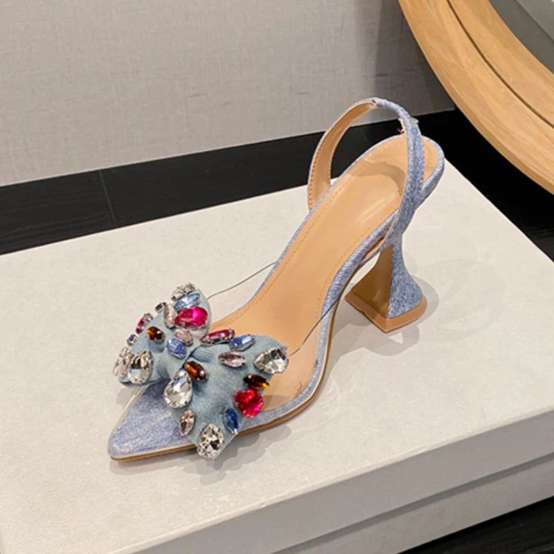 Новинка 2024 модные женские прозрачные сандалии с острым носком на каблуке