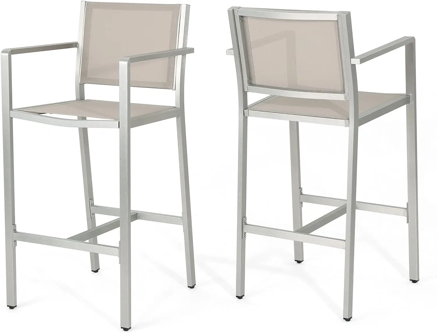 

Coral Outdoor Grey Mesh 29.50 Inch Barstools with Silver Rust-Proof Aluminum Frame (Set of 2),