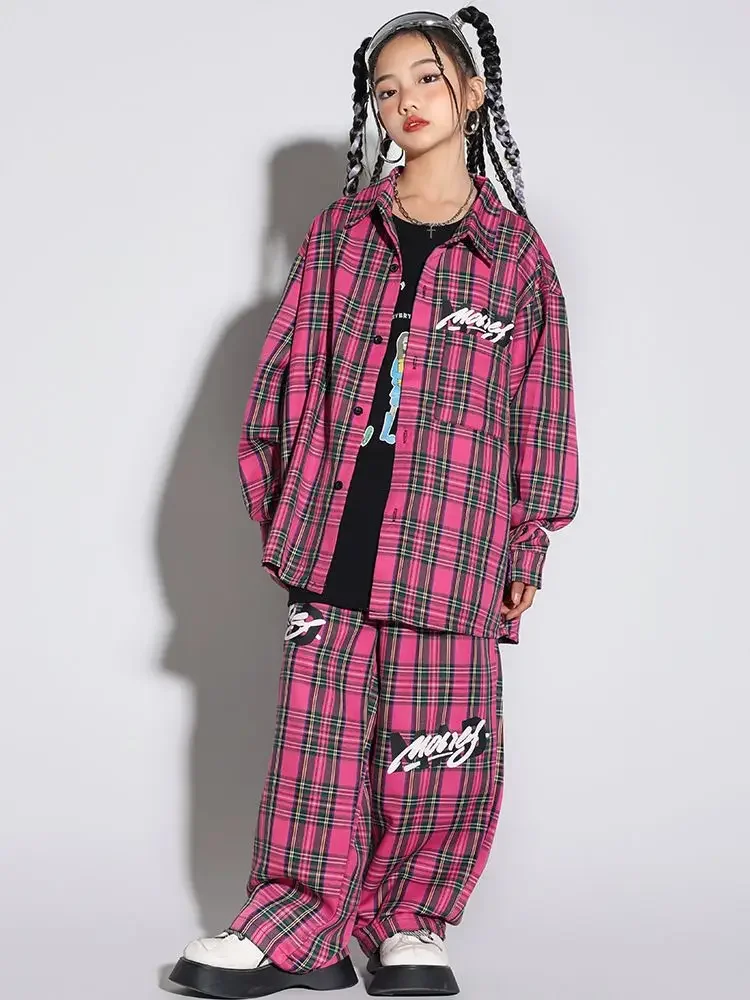 Детская одежда в стиле хип-хоп розовая клетчатая рубашка оверсайз повседневные