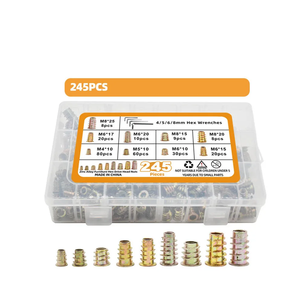 

245 Pieces Box Furniture Nut Screw Bolts Fastener Metalworking Repair