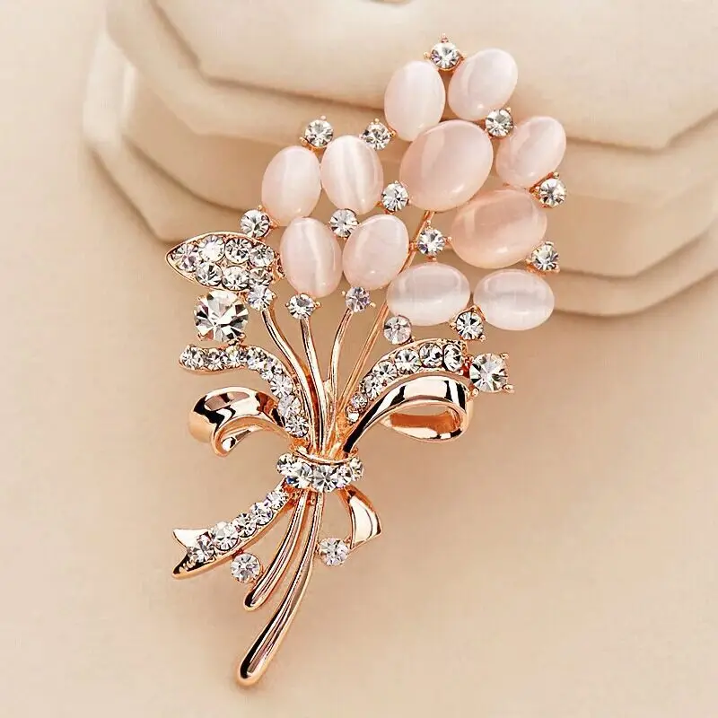 

New Hot Selling Fashionable Opal Stone Flower Brooch Pin Beautiful Rhinestone Clothes Accessories Women's Corsage Birthday Gifts