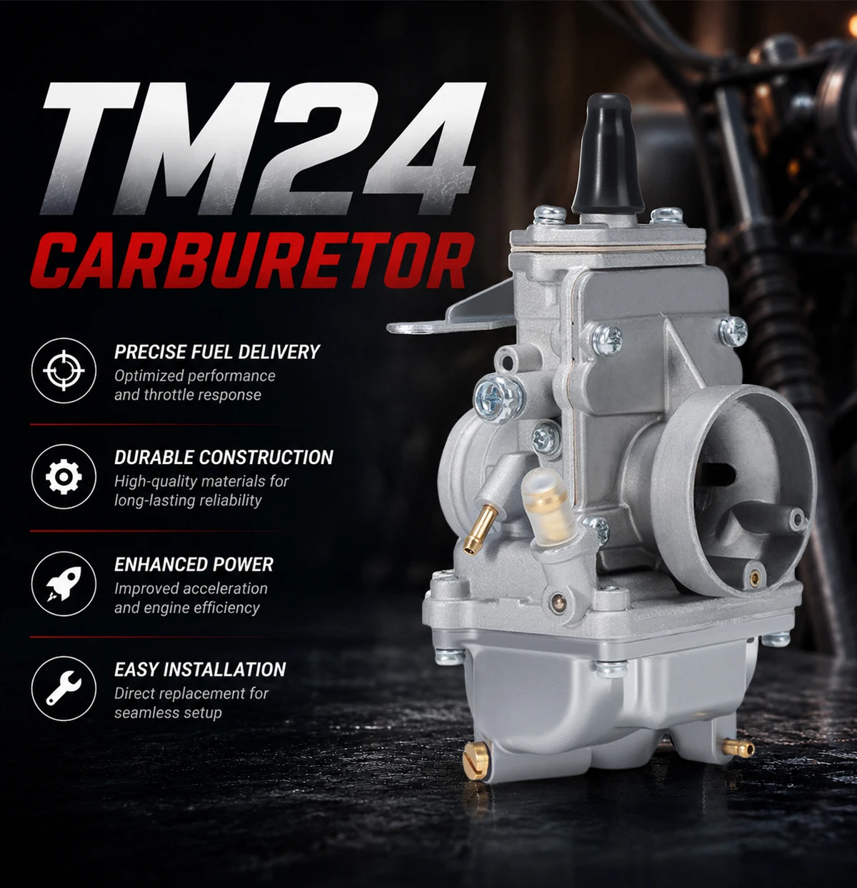 Фото Карбюраторы ZSDTRP TM24-4 24 мм серии TM с плоским дросселем, аналог Mikuni TM 24, для YAMAHA RZ50 TZ50 TZM50 TZR50R №2