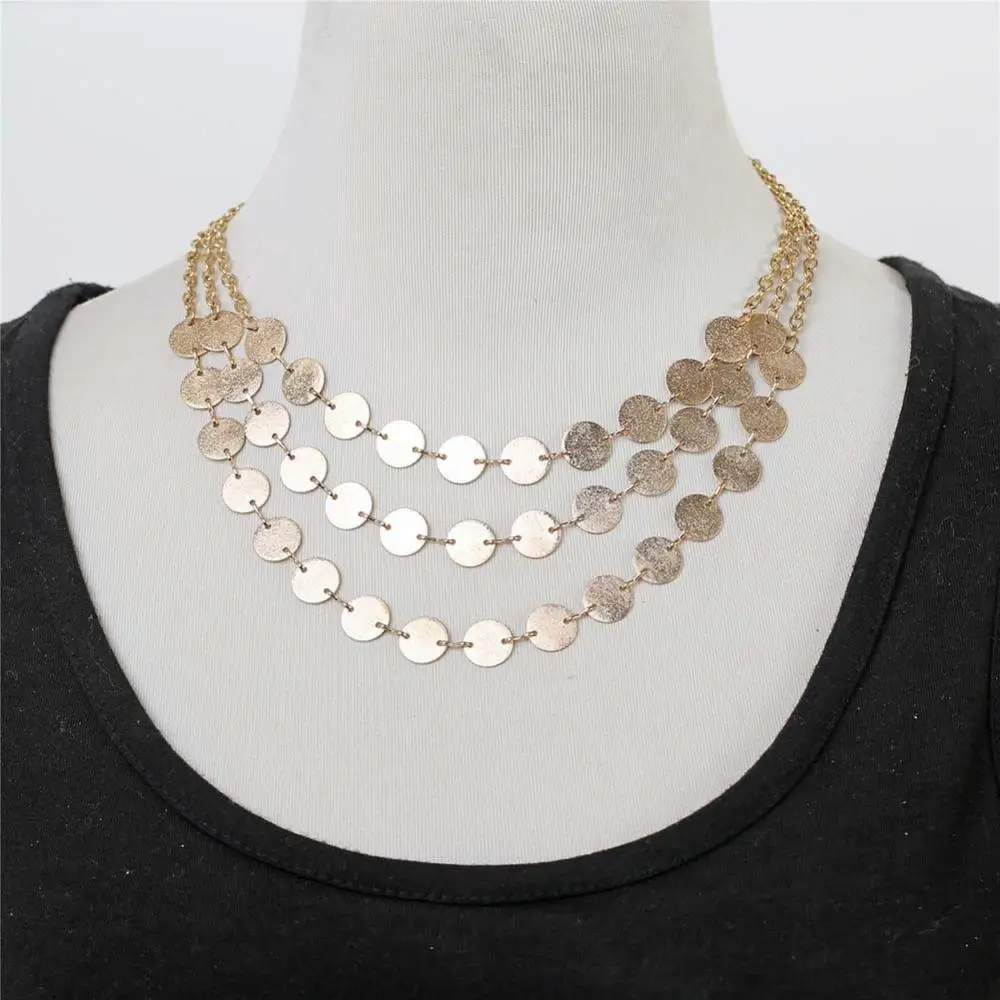 

Fashion Necklace Women Chain Metal Gift Pendant Jewelry Sequin Trend Gold Coin Multilayer Long Multi-Layer Clothes Accessories
