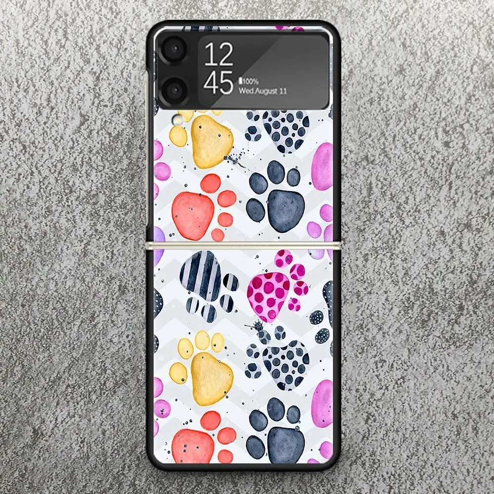Фото Чехол с изображением собачьей лапы, милый чехол с рисунком для Samsung Galaxy Z Flip 3 4 5 6, флип-чехол для телефона ZFlip6 Flip5 Flip4 Flip3, черный Жесткий чехол с рисунком №4