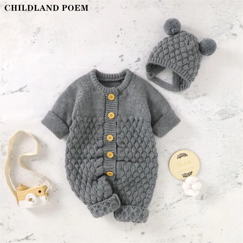 

Knitted Baby Clothes Newborn Winter Baby Romper Jumpsuit With Hat Long Sleeve Girls Boys Romper Overalls Clothes Baby Outfits