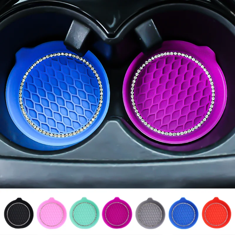 

New Car Interior Non-slip Water Cup Pad Diamond Rhinestone Bling Decoration Cup Bottle Anti-skid Rubber Cushion Mat Accessories