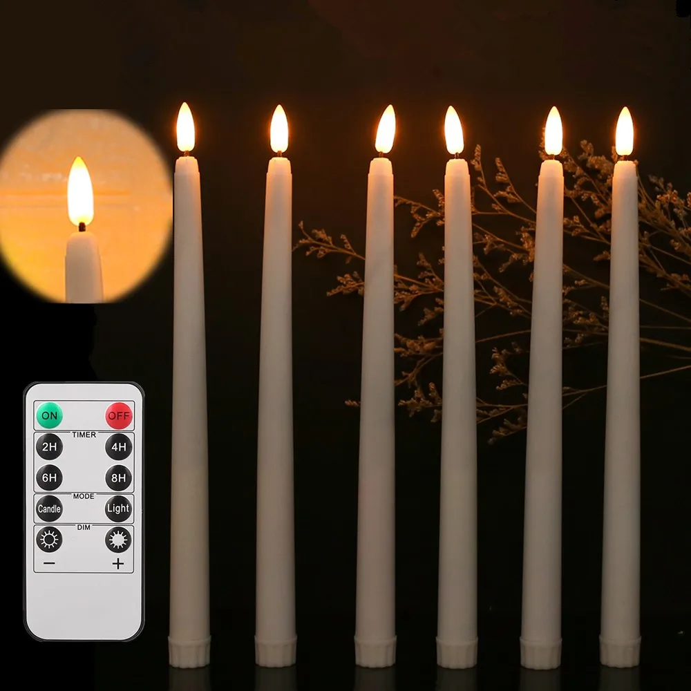 Flameless Flickering Taper Candles with/without Remote Control Timer Wax 3D Wick Lamp for Christmas Wedding Home Decor |