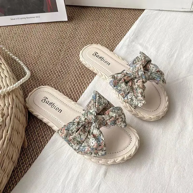 

Women's Sandals Fashion Non-slip Open Toe Platform Beach Slipper Outdoor Comfortable Butterfly-Knot Flats Shoes Sandales