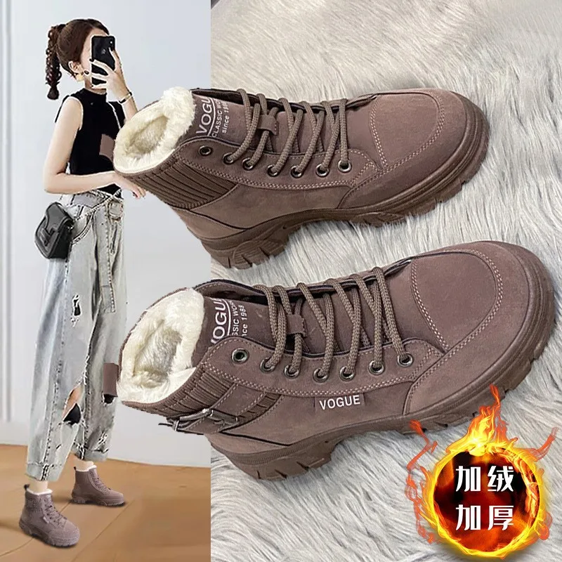 

Новые зимние женские ботинки корейский стиль на шнуровке теплые плюшевые женские зимние ботинки женские зимние ботильоны Botas De Mujer