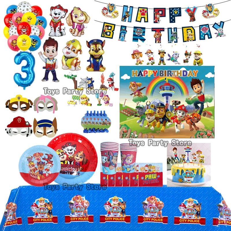 

Paw Patrol Birthday Decoration Balloon Chase Skye Marshall Rubble Toy Sticker Disposable Tableware Set Children's Party Supplies