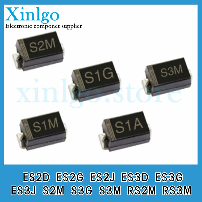 

50 шт., SMD диоды с быстрым выпрямителем ES2D, ES2G, ES2J, ES3D, ES3G, ES3J, S2M, S3G, S3M, RS2M, RS3M, 2A, 3A, 200 в, 400 В, 600 В, 1000 в