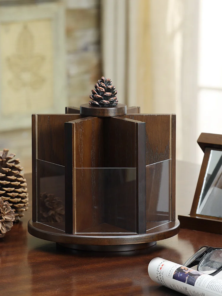 

Wooden 360-Degree Rotating Cosmetic Storage Box Dresser Table Storage Rack Skincare Shelves