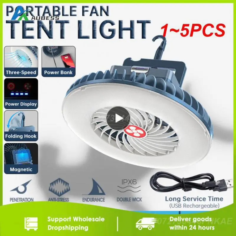 

1~5PCS Ceiling Fan Power Bank Portable Fan with Hanging Hook Back Magnet USB Rechargeable Fan for Outdoor Camping Office
