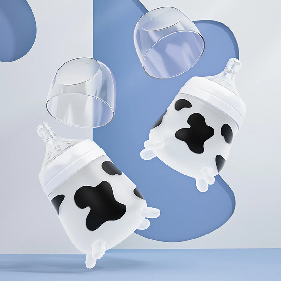 ZK45 Silicone Baby Feeding Bottle Cute Cow Imitating Breast Milk For Newborn Infant Anti-colic Anti-choking Milk FeedingSupplies