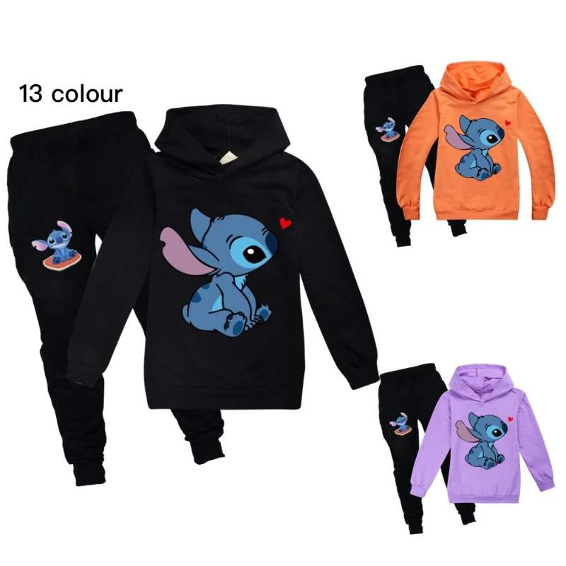 

Новинка 2023, комплект детской одежды Disney Stitch, аниме мультяшный Лило и Ститч, весенне-осенний теплый комплект толстовок для маленьких мальчиков и девочек