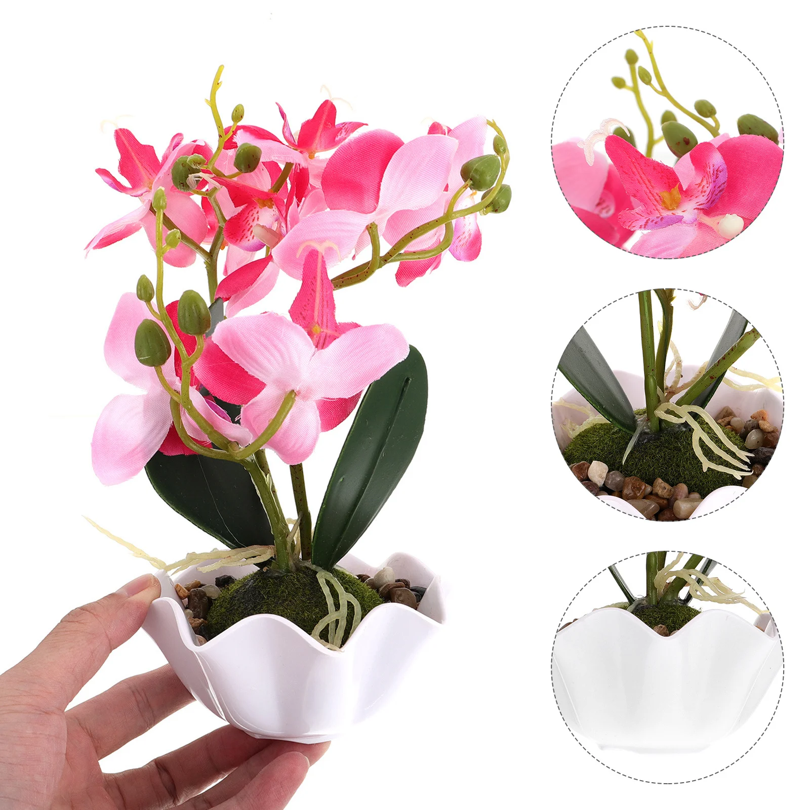 

Bonsai Fake Artificial Faux Phalaenopsis Flower Potted Decorative Orchids Decor Mini Pot