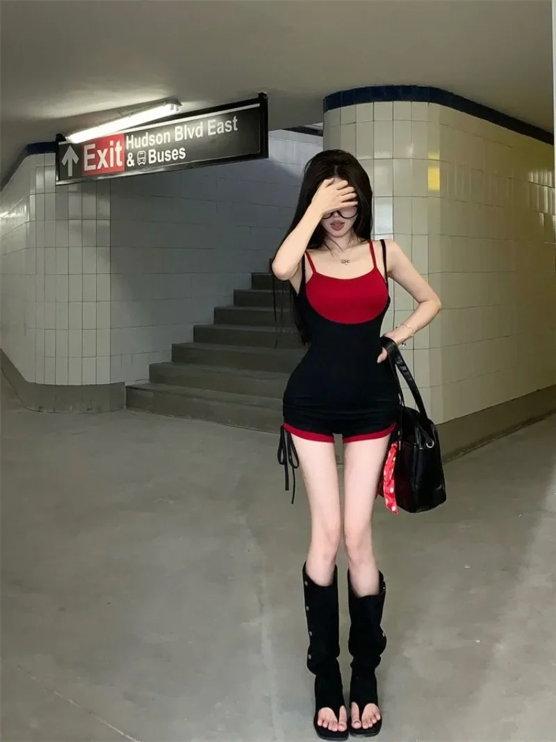 Готический сексуальный Y2k поддельный комбинезон из двух предметов женский