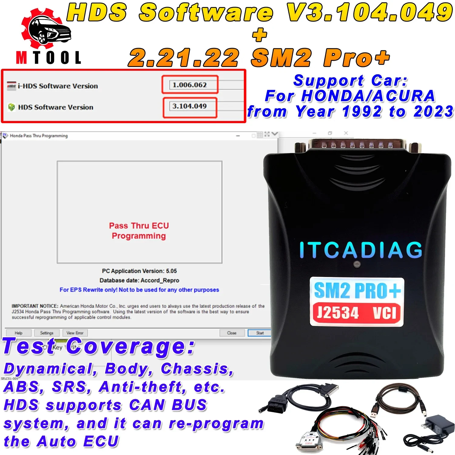 

2023 HDS Softwre for Honda & Acura Diagnostic System V3.104.049 With SM2 Pro+ J2534 support CAN BUS system re-program Auto ECU