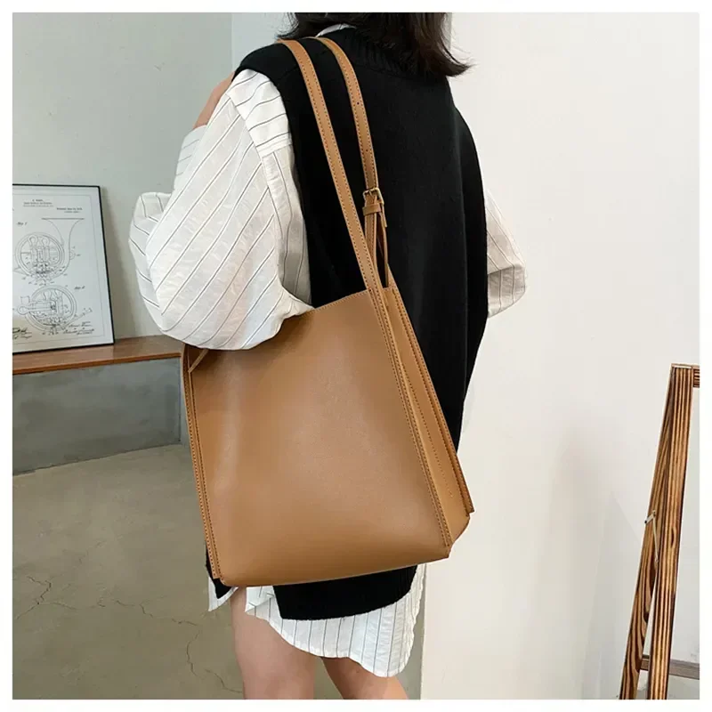 

2022 Solid Large Bolsos Handbag Shoulder Quality Designer Tote Women Color Leather Totes Capacity Bag Shopper Bag Luxury Women
