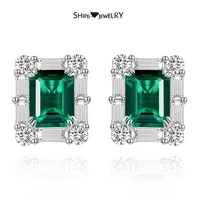 Shipei Vintage 925 Sterling Silver 2CT Emerald Cut Created Moissanite Emerald Gemstone Ear Studs Earrings For Women Fine Jewelry