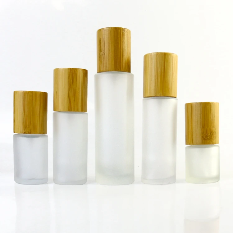 

5pcs 30ml 60ml 80ml 100ml 120ml Empty Frosted Glass Perfume Spray Pump Bottle Refill Cosmetic Containers with Bamboo Wooden Lid