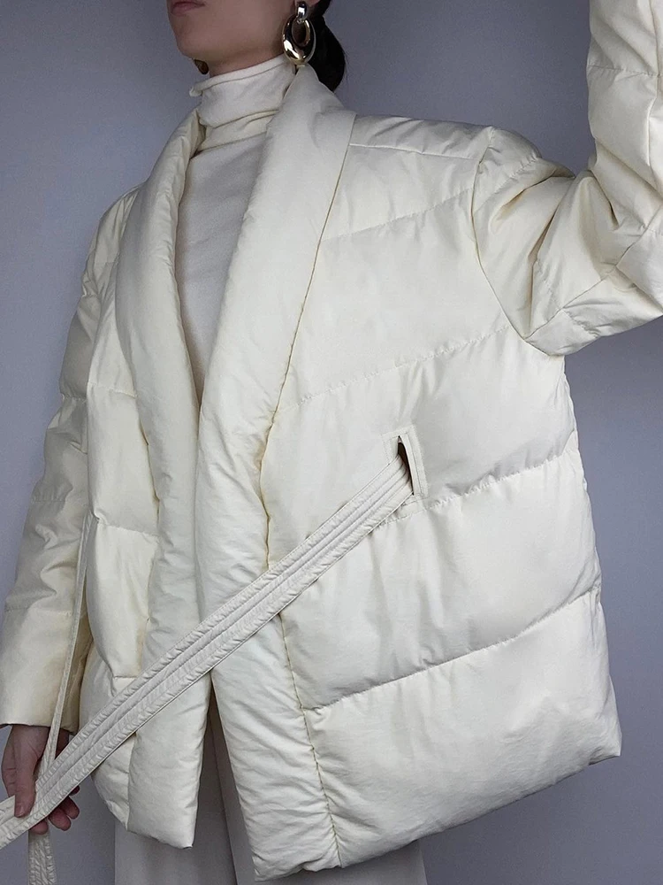 WannaThis Bandage Puffer Jacket Women 2022 Fashion Solid Pullover Casual Autumn Winter Warm Jacket Cotton Streetwear Down Coats