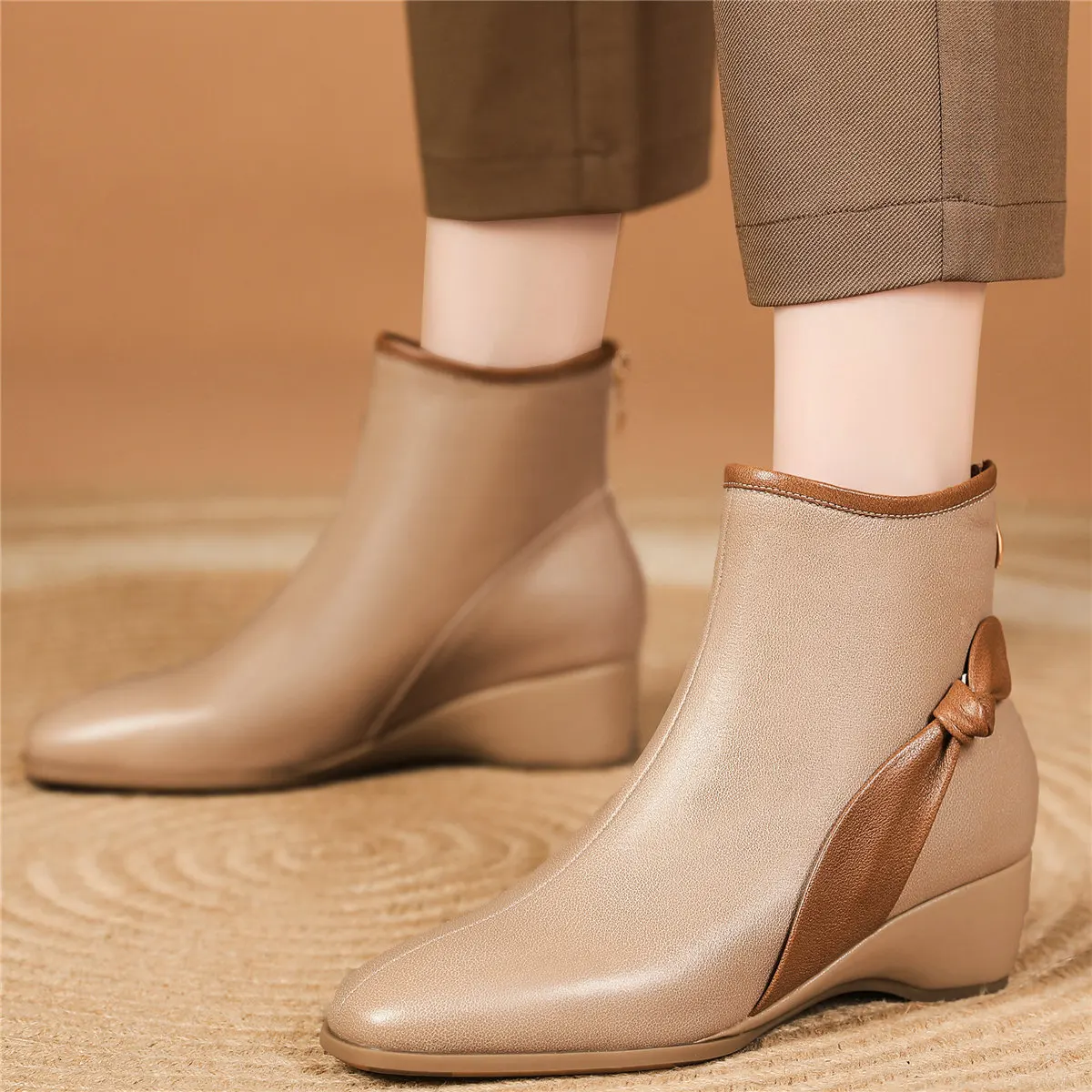 High Top Fashion Sneakers Women Genuine Leather Wedges High Heel Ankle Boots Female Winter Square Toe Pumps Shoes Casual Shoes