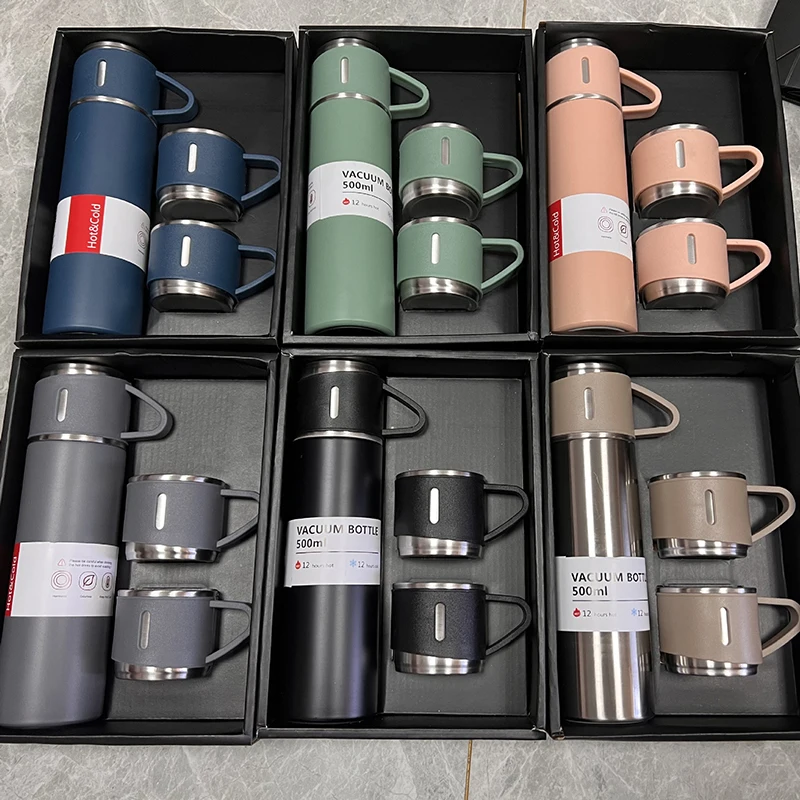 

500ML Stainless Steel Vacuum Flask Gift Set Office Business Style Thermos Bottle Outdoor Hot Water Thermal Insulation Couple Cup