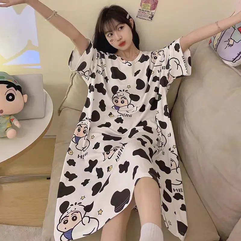 Oversize Women Dress for Night Cartoon XXL Nightgowns Party Home Clothing Kawaii Roomwear Sleepwear Loose H Nightdress for Girls