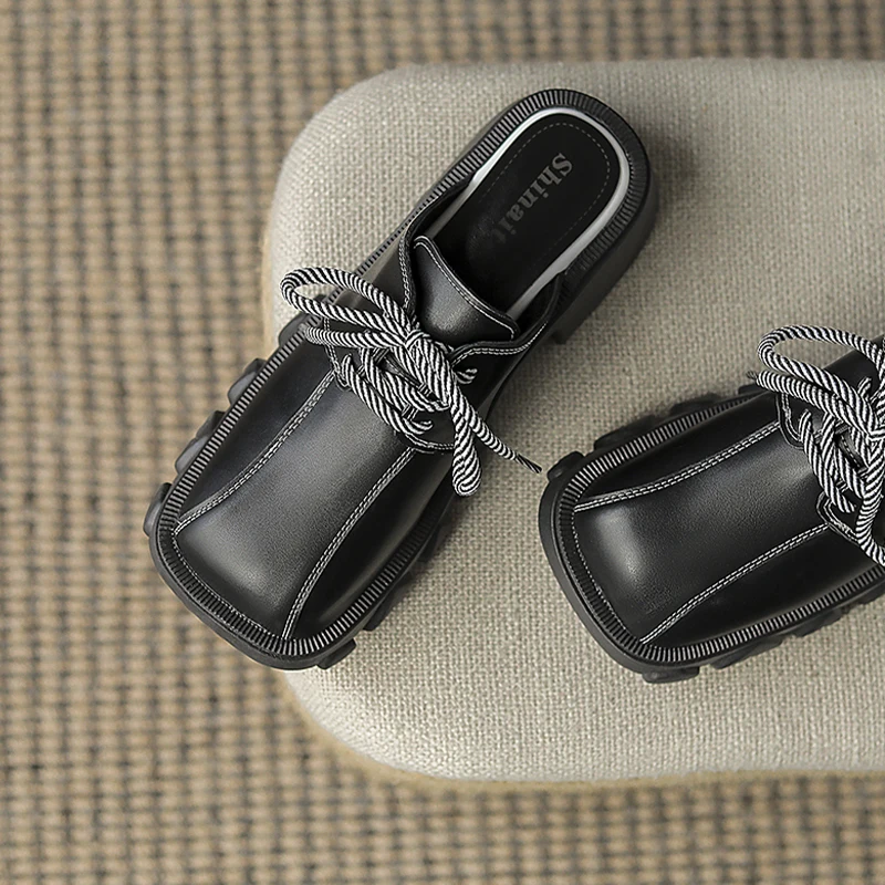 

Мюли женские на шнуровке, квадратные шлепанцы, Классические сланцы, дизайнерские сандалии, лето 2023