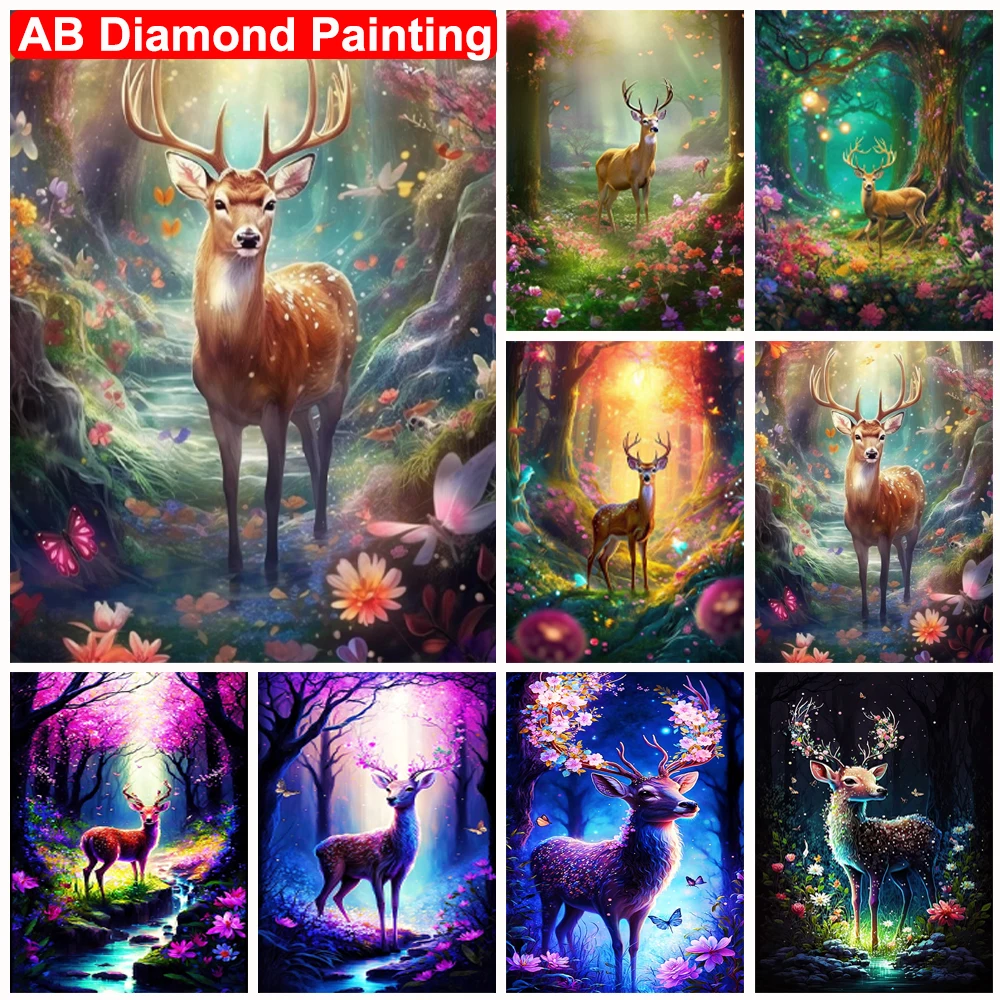 

5D алмазная живопись «сделай сам» AB, лес, олень, полная вышивка квадратными/круглыми стразами, животные, пейзаж, мозаика, Набор для вышивки крестиком, домашний декор