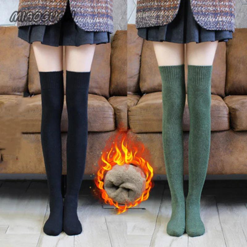 

New In Autumn Winter Thickened Terry Long Tube Knee Socks for Women Base Harajuku High Tube Plush Calf Warm Socks Girls Femenina