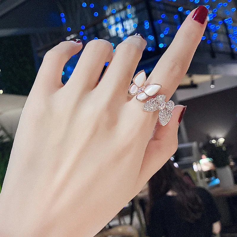 

Zircon Double Butterfly Adjustable Rings for Women 2022 Summer Fashion Opening Heart Ring Creative Jewelry Lovers Gifts