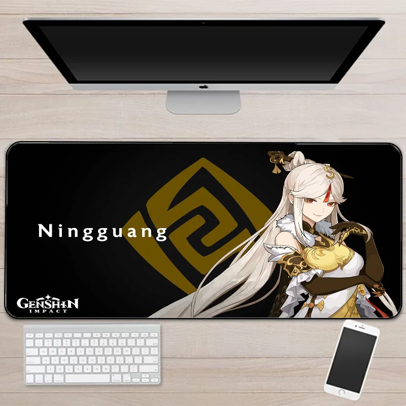 Игровые коврики Genshin Impact для геймеров, водонепроницаемый коврик для мыши с застежкой по краю, размер для дизайна 400x900x3 мм, большой коврик для мыши, коврик genshin impact