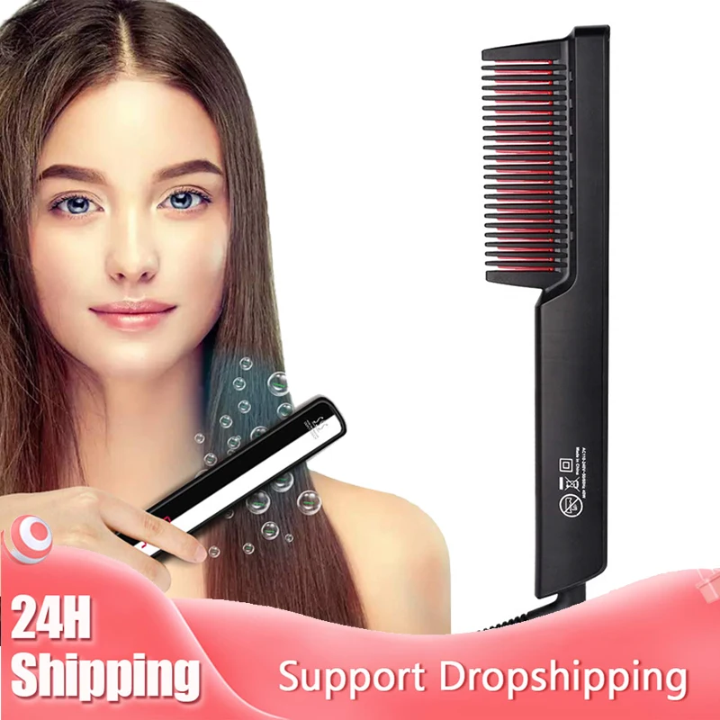 

Anti Scalding Hair Straightener Negative Ion Electric Heat Comb Brush Heat Flat Iron Multi Functional Straight Hair Curling Comb