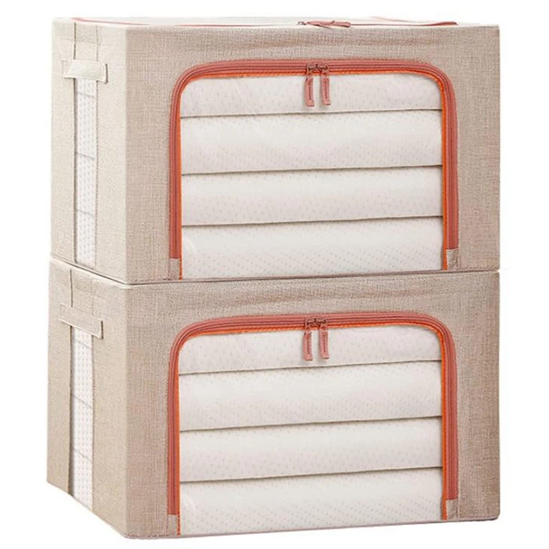 

2Pcs Clothes Storage Box,Foldable Storage Bags with Transparent Windows,Frame Storage Box for Bedding,Book,Etc
