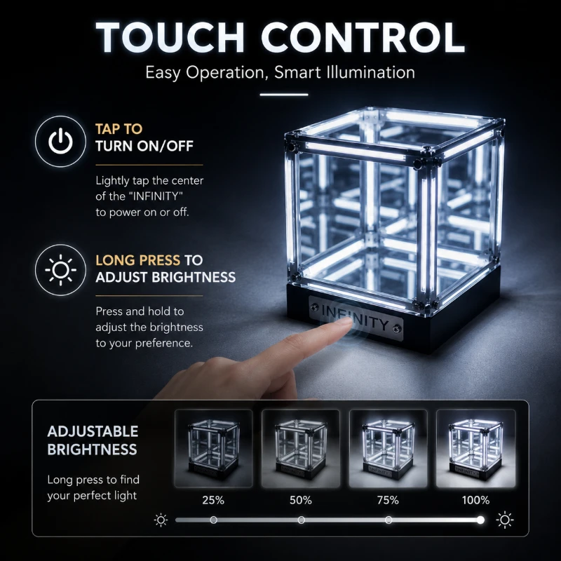 Фото Светодиодный светильник-бокс Hypercube: DIY беспроводной настольный светильник, витрина для фигурок, бесконечное зеркало, 4D-бокс, тоннель-бездна, декоративный элемент №1