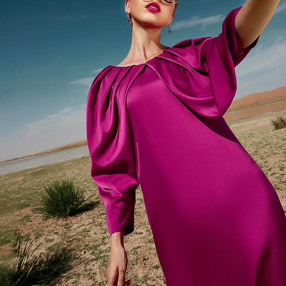 Abaya Dubai Turkey Muslim Dresses Cascading Ruffle Sleeve Luxury Satin Long Dress Moroccan Canftan Elegant Islam Lady Clothing