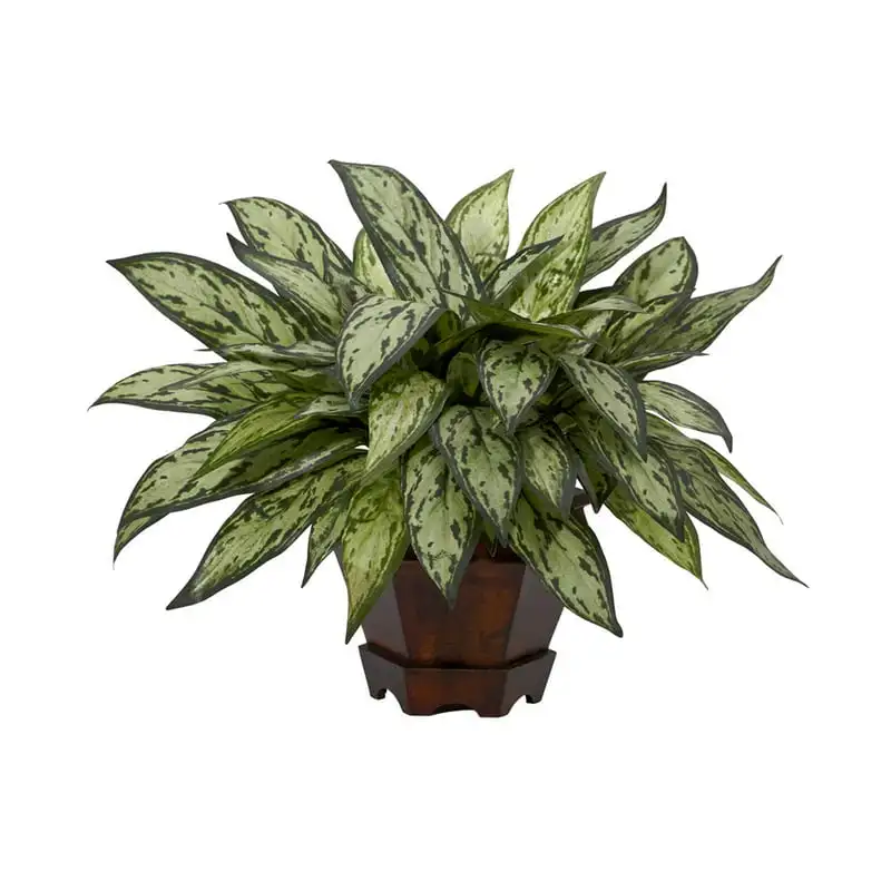 

14" Triple Silver Queen with Hexagon Vase Polyester Artificial Plant, Green