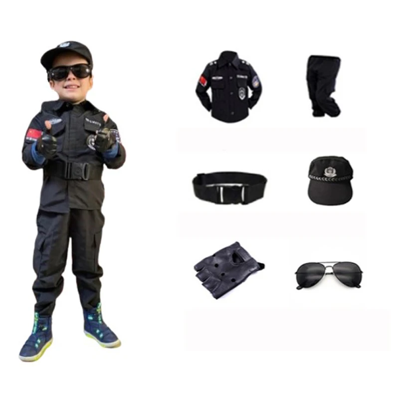 Kids Halloween Police Uniform Children's Birthday Gift Bulletproof Vest Helmet Masquerade Policemen Character Fbi Agent Costumes