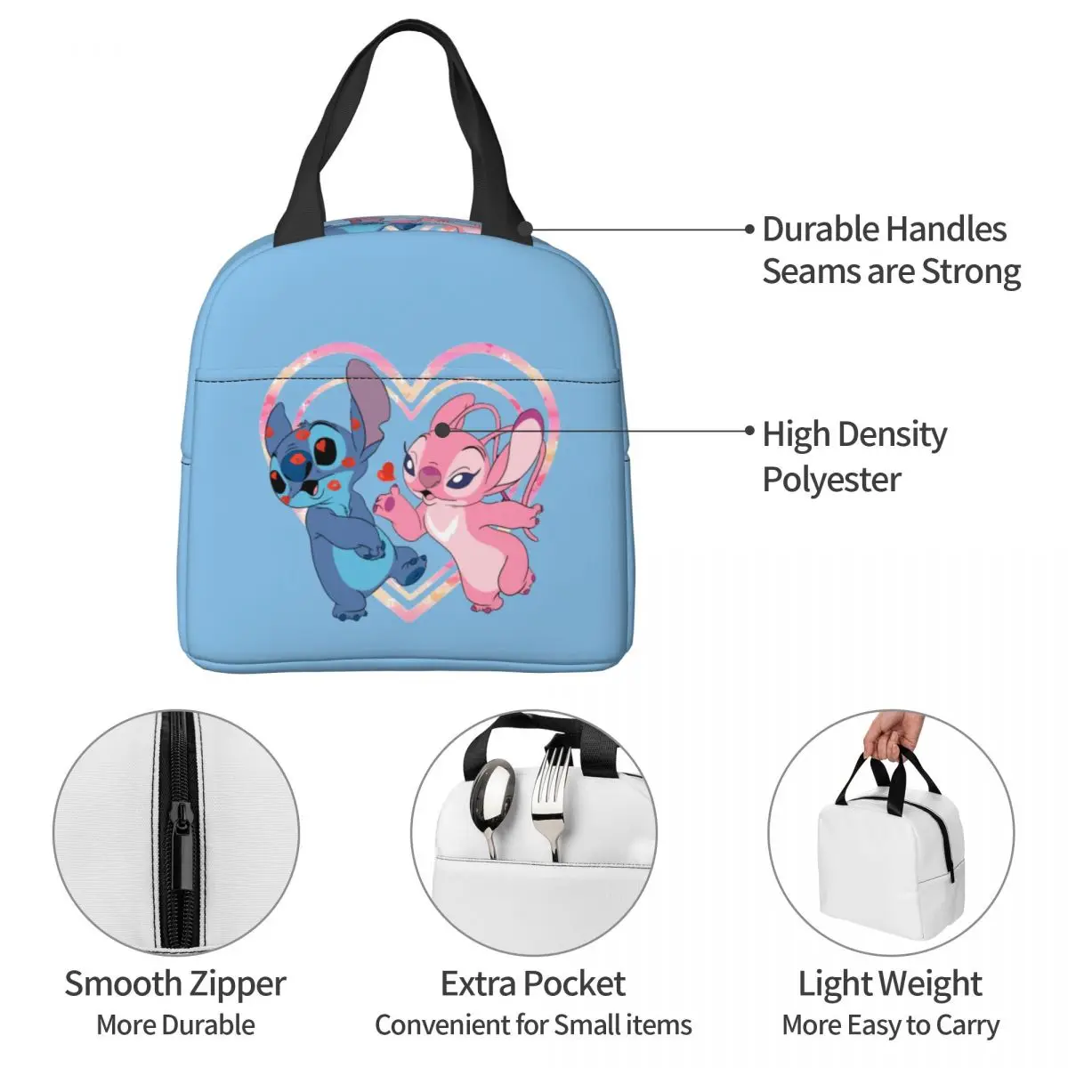 Милая изолированная сумка для ланча с изображением Стича и ангела Термосумка