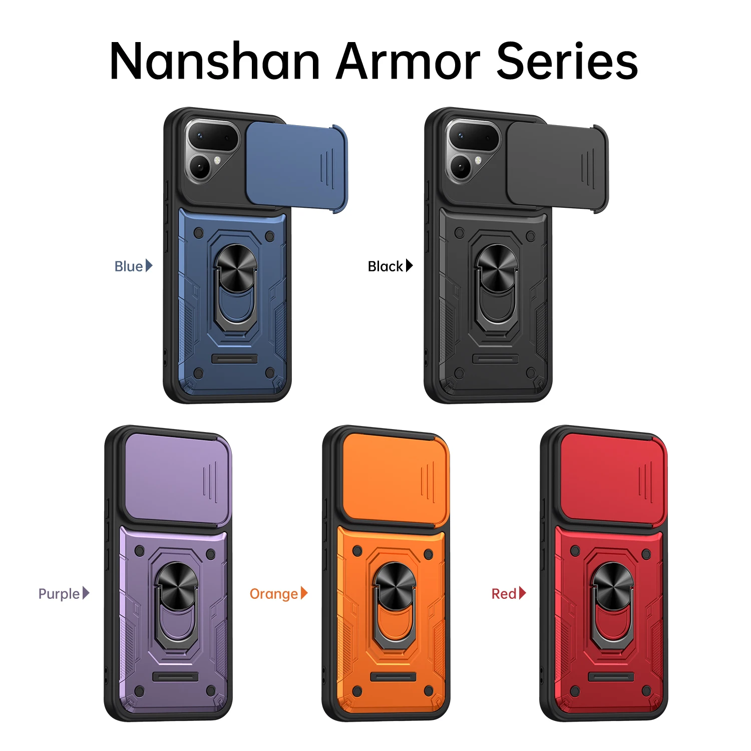 Чехол Nanshan Armor для Tecno Pova Curve 2 5G с защитой объектива камеры, металлическим кольцом-подставкой и противоударным покрытием (art.: 3920dcada83ad) - 3920dcada83ad